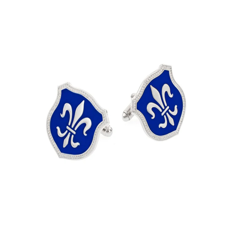 Blue Fleur de Lis Shield Cufflinks