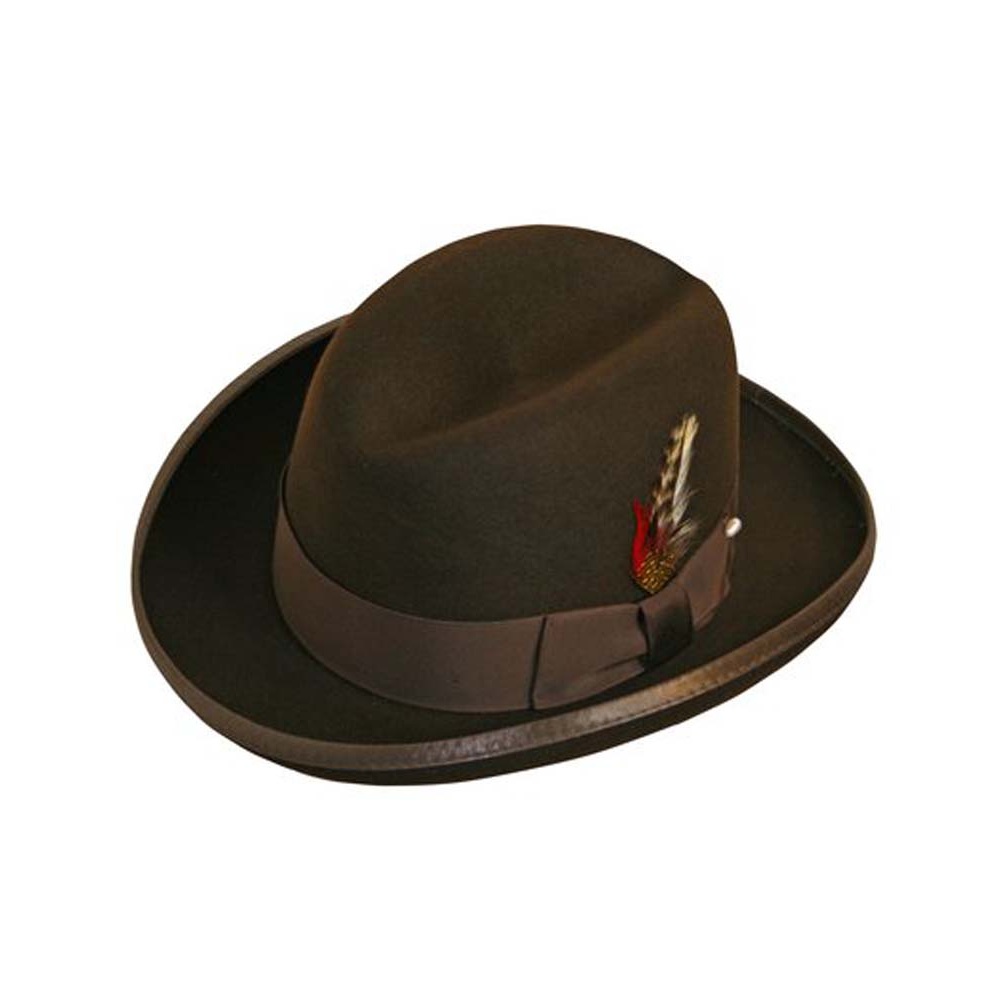 Godfather Homburg Fedora Hat in Raindrop Silver with Tan Band 