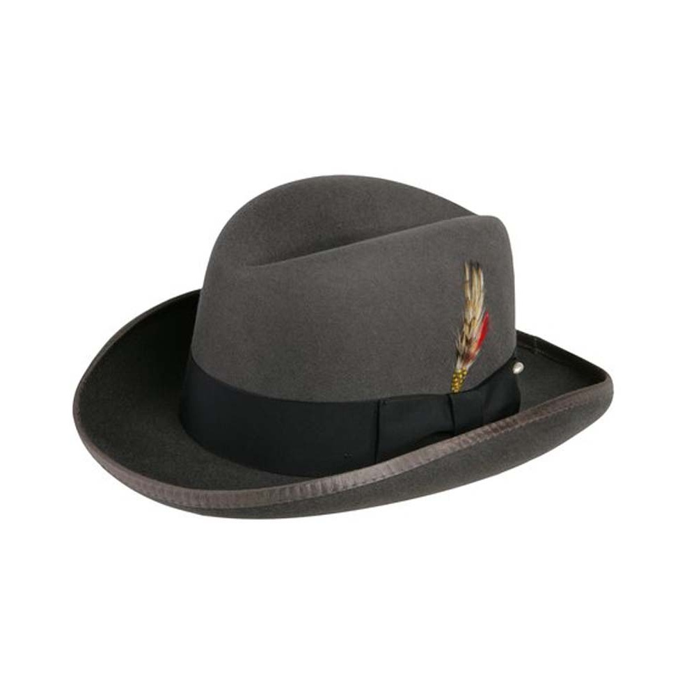 Deluxe Steel Grey Godfather Homburg Fedora Hat with Black Band