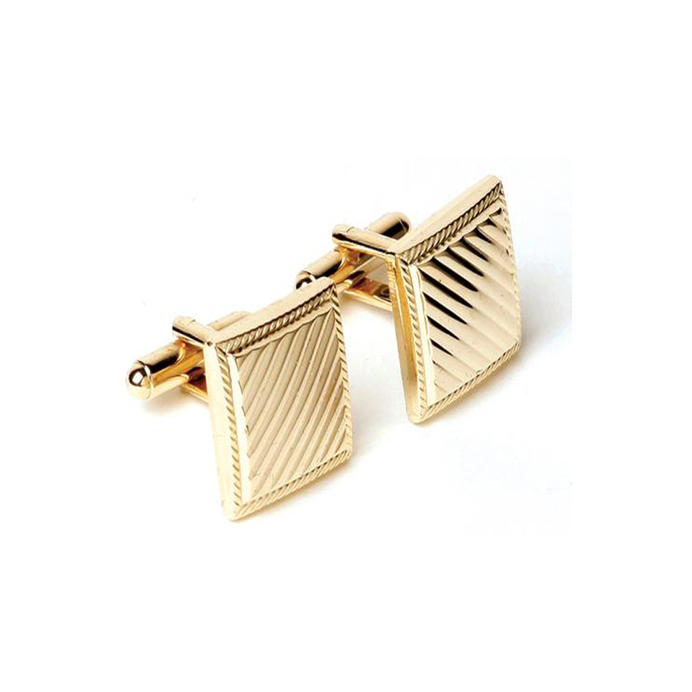 Gold Tone Square with Diagonal Lines Roped Edge Cufflinks