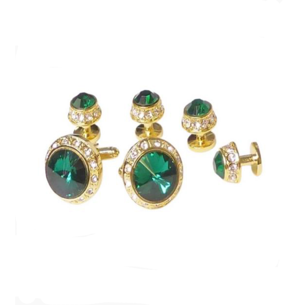 Emerald Green Synthetic Crystal Cufflinks and Studs (4 studs)