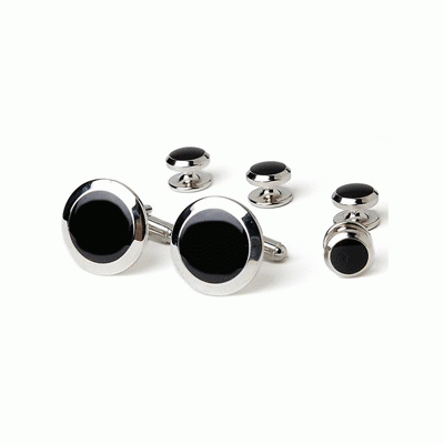 Tuxedo Cufflinks and Studs in Heavy Setting Silver