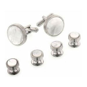 Mother of Pearl with Concentric Edge Silver Cufflinks and Studs