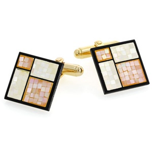 Square Peach Mother of Pearl Mosaic Design Cufflinks
