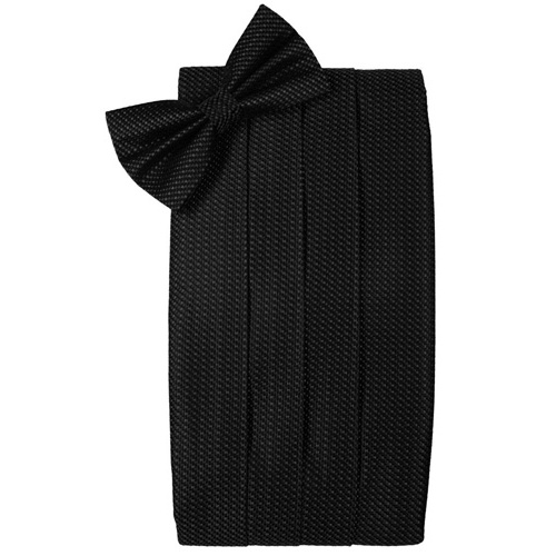 Black Silk Weave Cummerbund and Bow Tie Set - Click Image to Close
