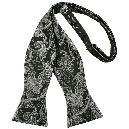Silver Tapestry Paisley Self Bow Tie - Click Image to Close