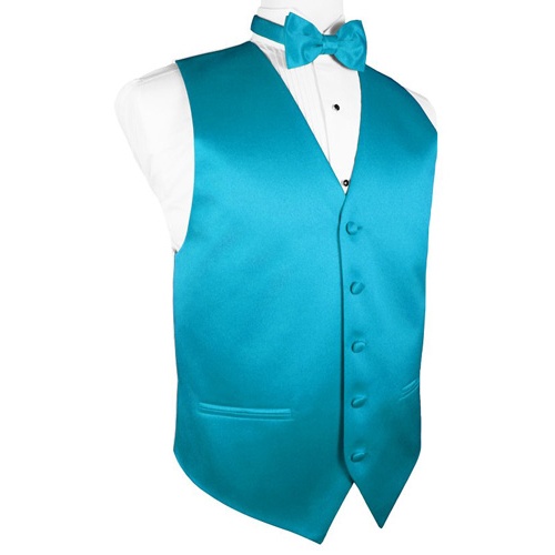 Turquoise Satin Tuxedo Vest - Click Image to Close