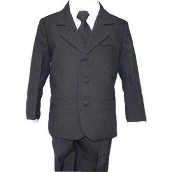 Leo Black Three Button Boys Dress Suit - 5pc Set
