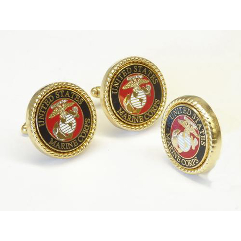 Men's US Marine Corp Logo Cufflinks and Lapel Pin Set in Gold