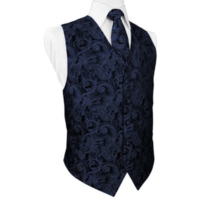 Midnight Blue Tapestry Satin Tuxedo Vest