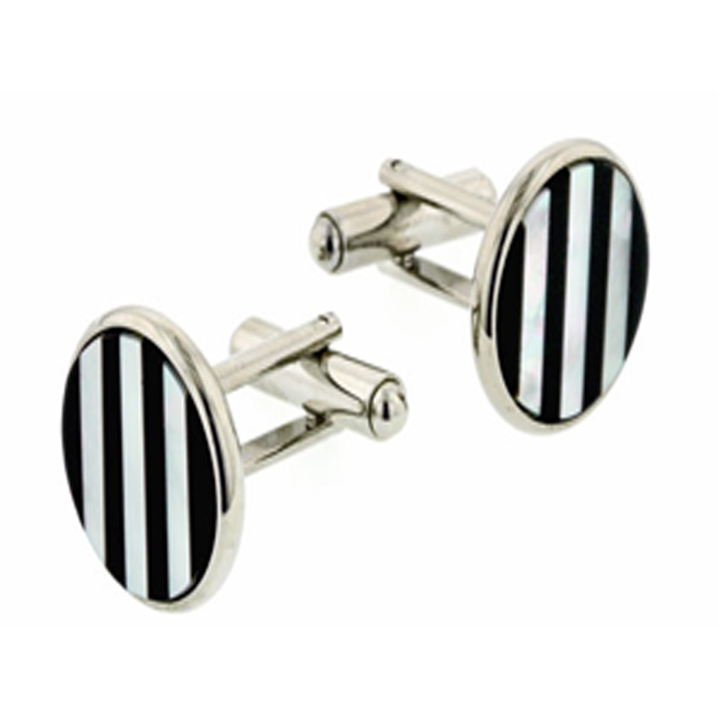 Mother of Pearl and Black Onyx Striped Cufflinks