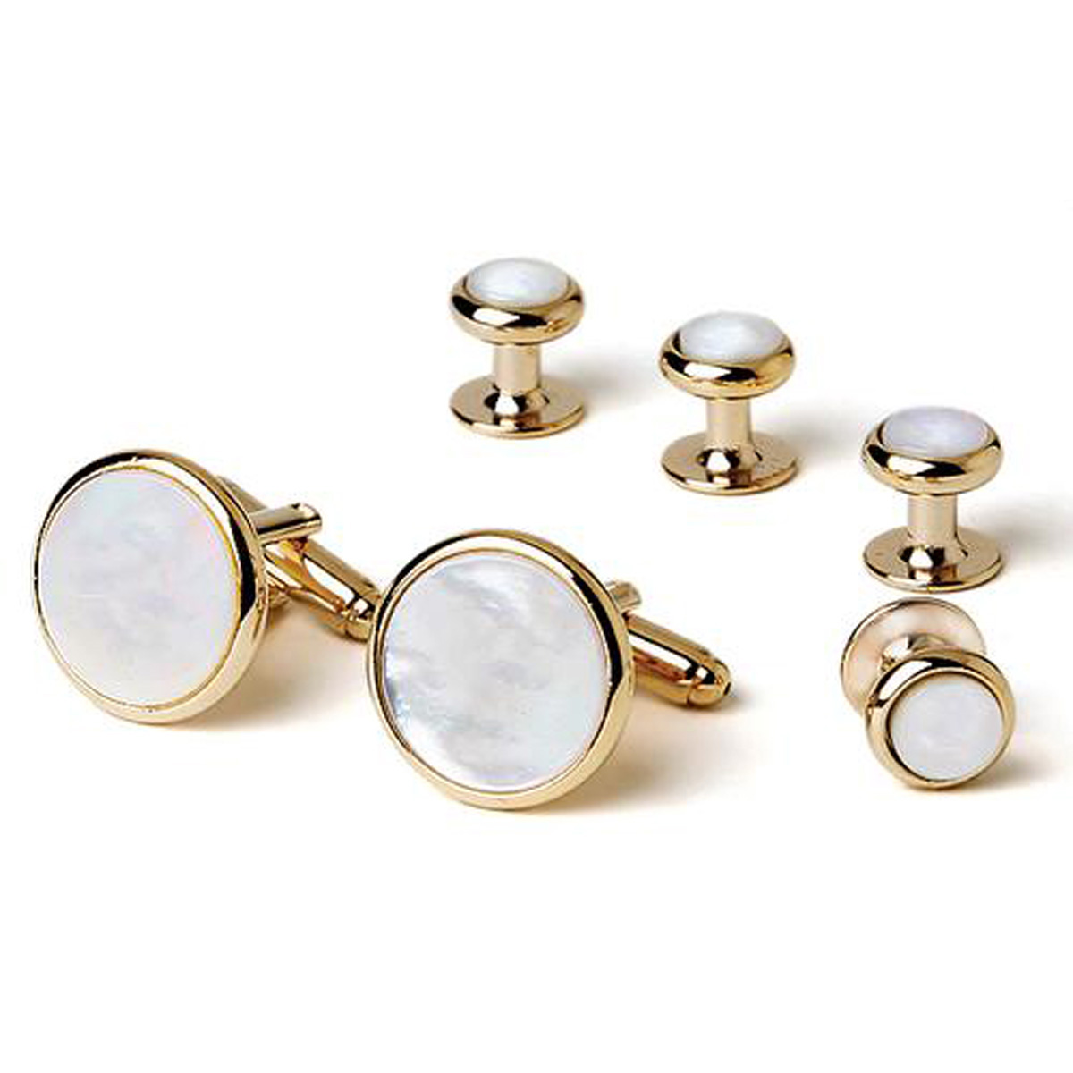 Genuine Mother of Pearl Tuxedo Cufflinks and Studs Gold