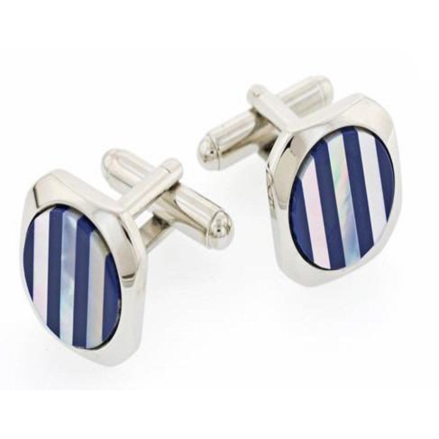 Mother of Pearl and Lapis Blue Onyx Striped Cufflinks