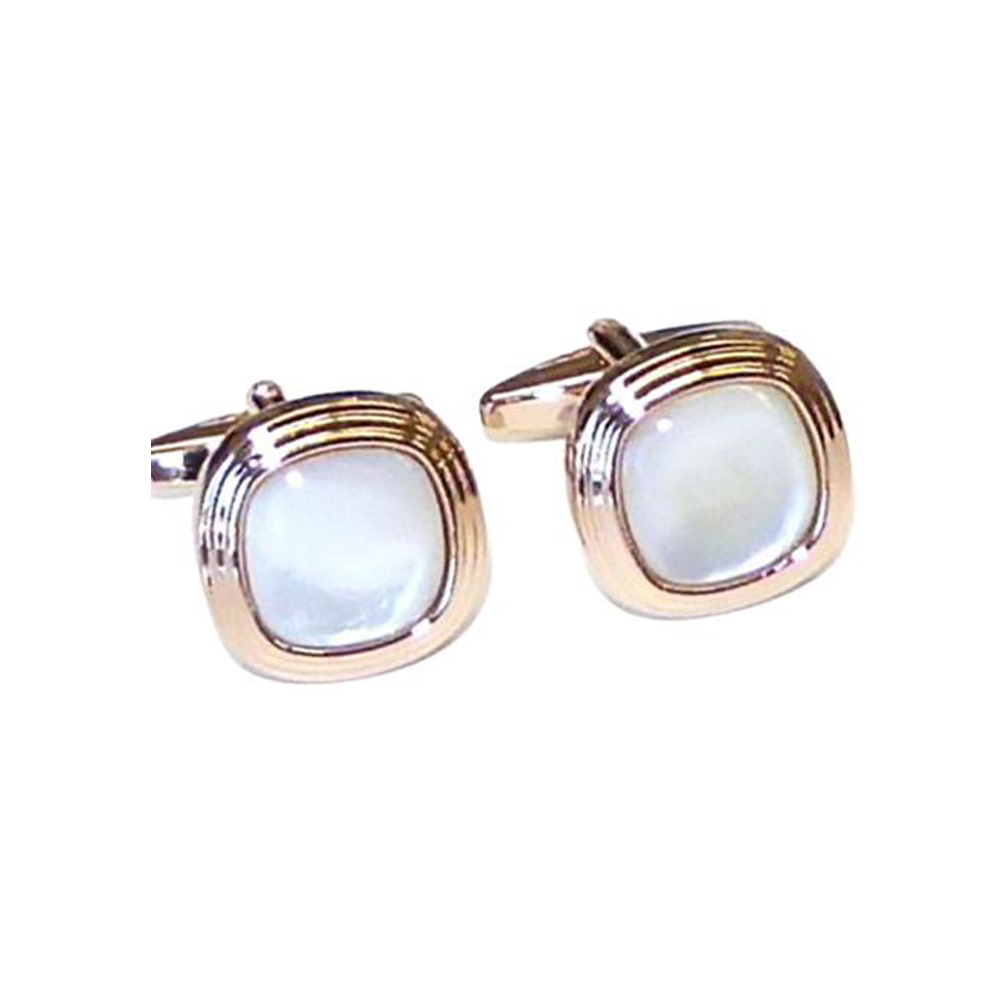 White Fiber Optic Soft Square Triple Tier Rose Gold Cuff Links