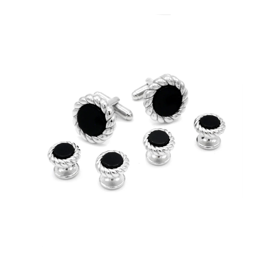 Silver Scalloped Edge Tuxedo Cufflinks and Studs