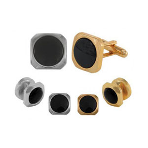 Genuine Onyx Soft Square Cufflinks and Studs Silver or Gold
