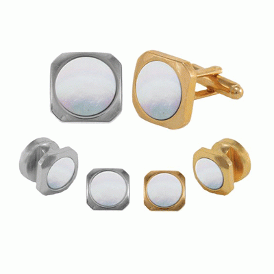 Mother of Pearl Soft Square Cufflinks and Studs Silver or Gold