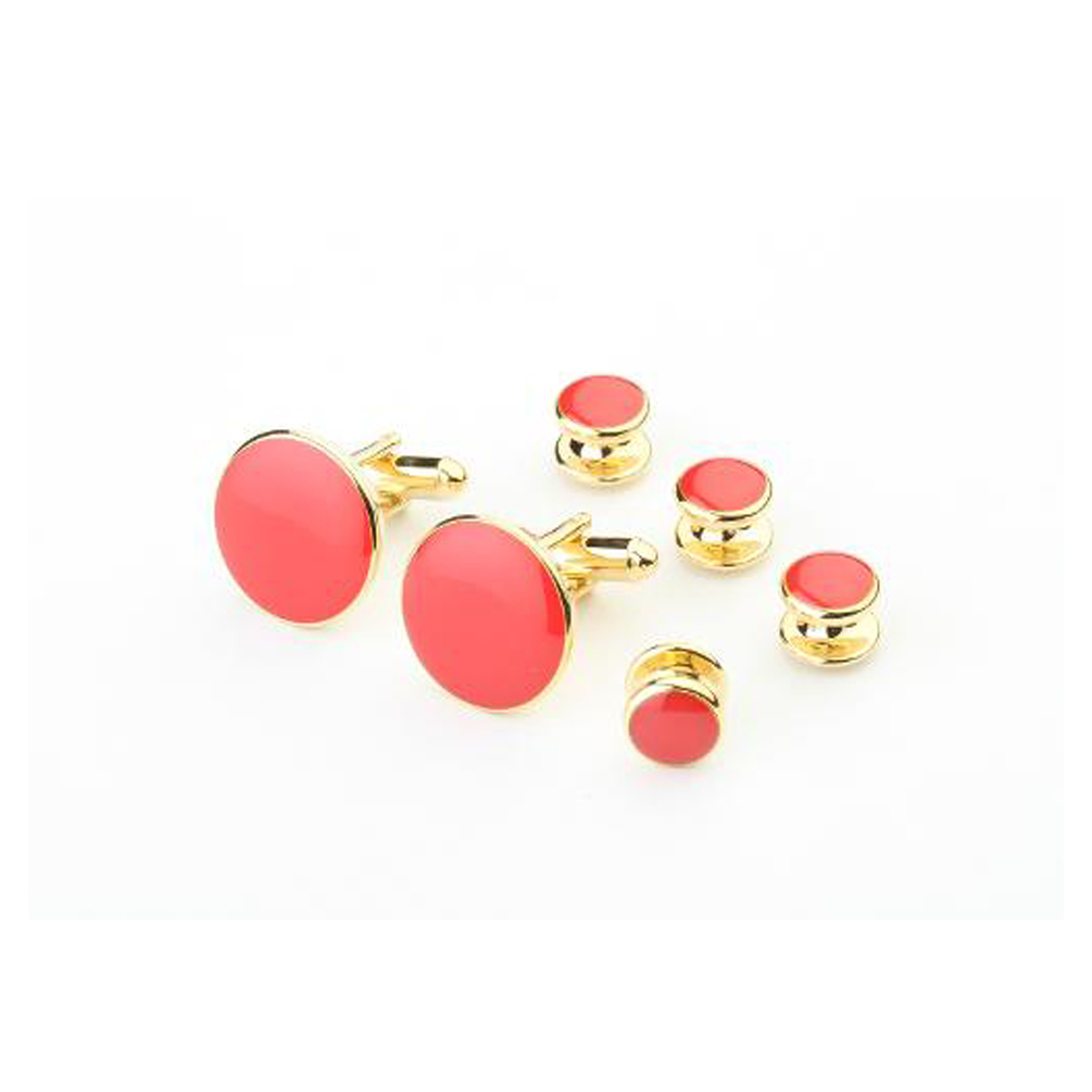 Red Tuxedo Cufflinks and Studs Gold