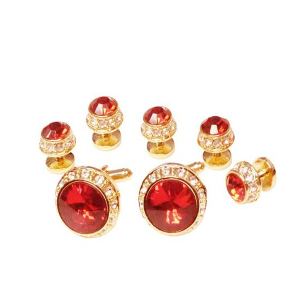 Red Faceted Synthetic Crystal Studs And Cufflinks (5 studs)