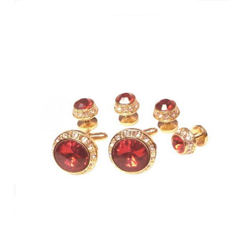 Red Faceted Synthetic Crystal Studs and Cufflinks (4 studs)