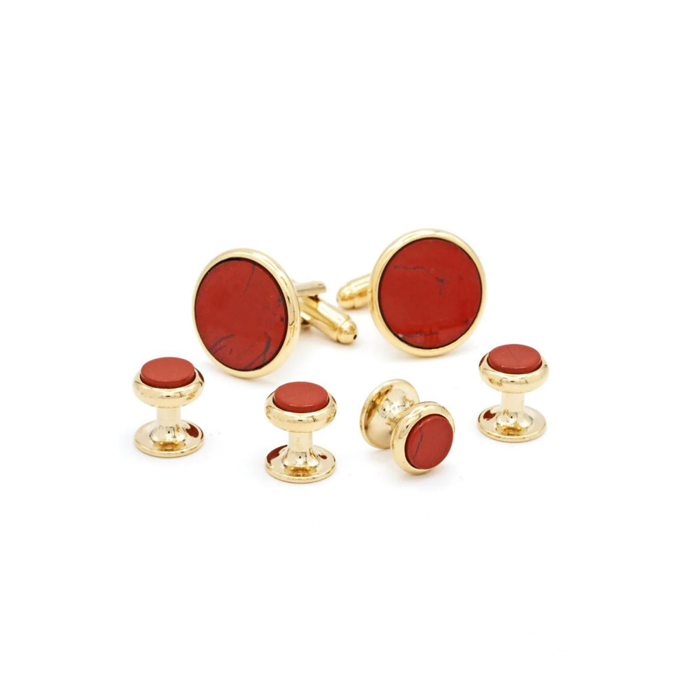 Red Jasper Tuxedo Cufflinks and Studs