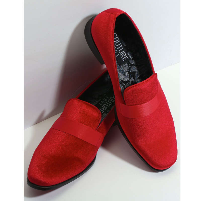 Men's Red Velvet Slip On Shoes