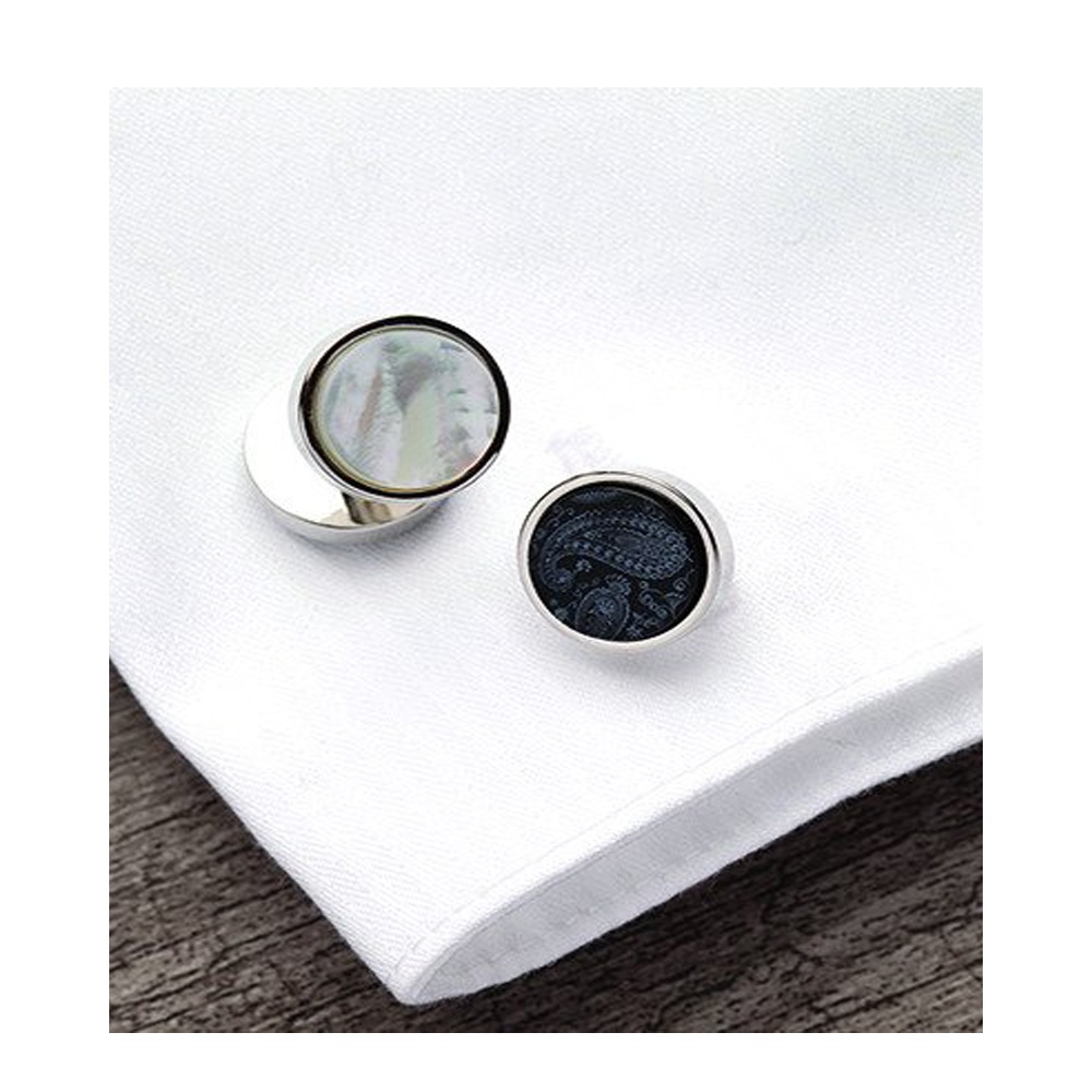 Brentwood Paisley Black and White Reversible Cufflinks