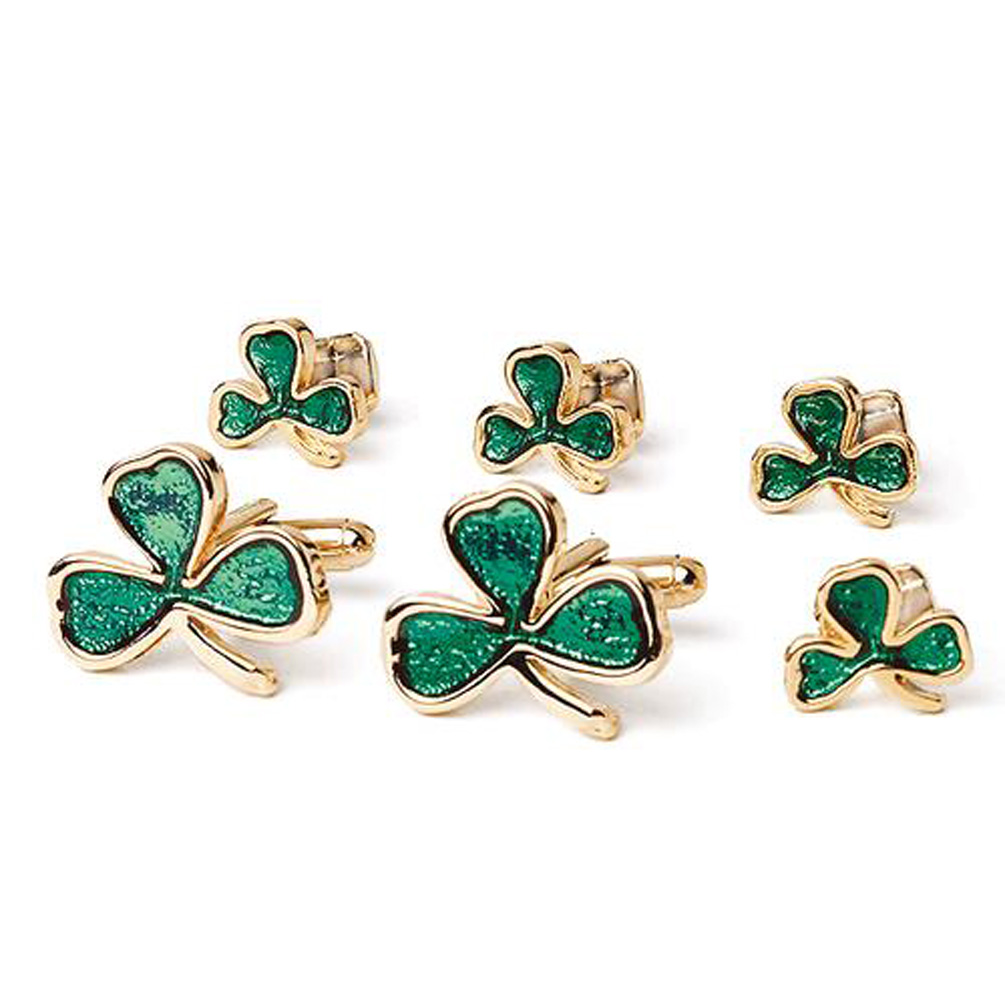 Shamrock Cufflinks and Studs with Gold Trim