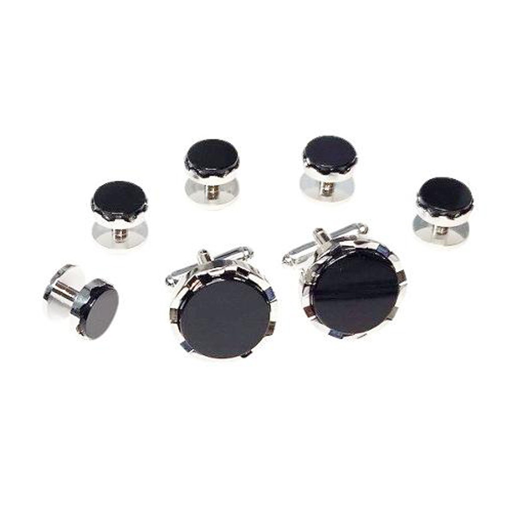 Genuine Onyx in Silver Tone Castle Stop Setting (5 stud set)
