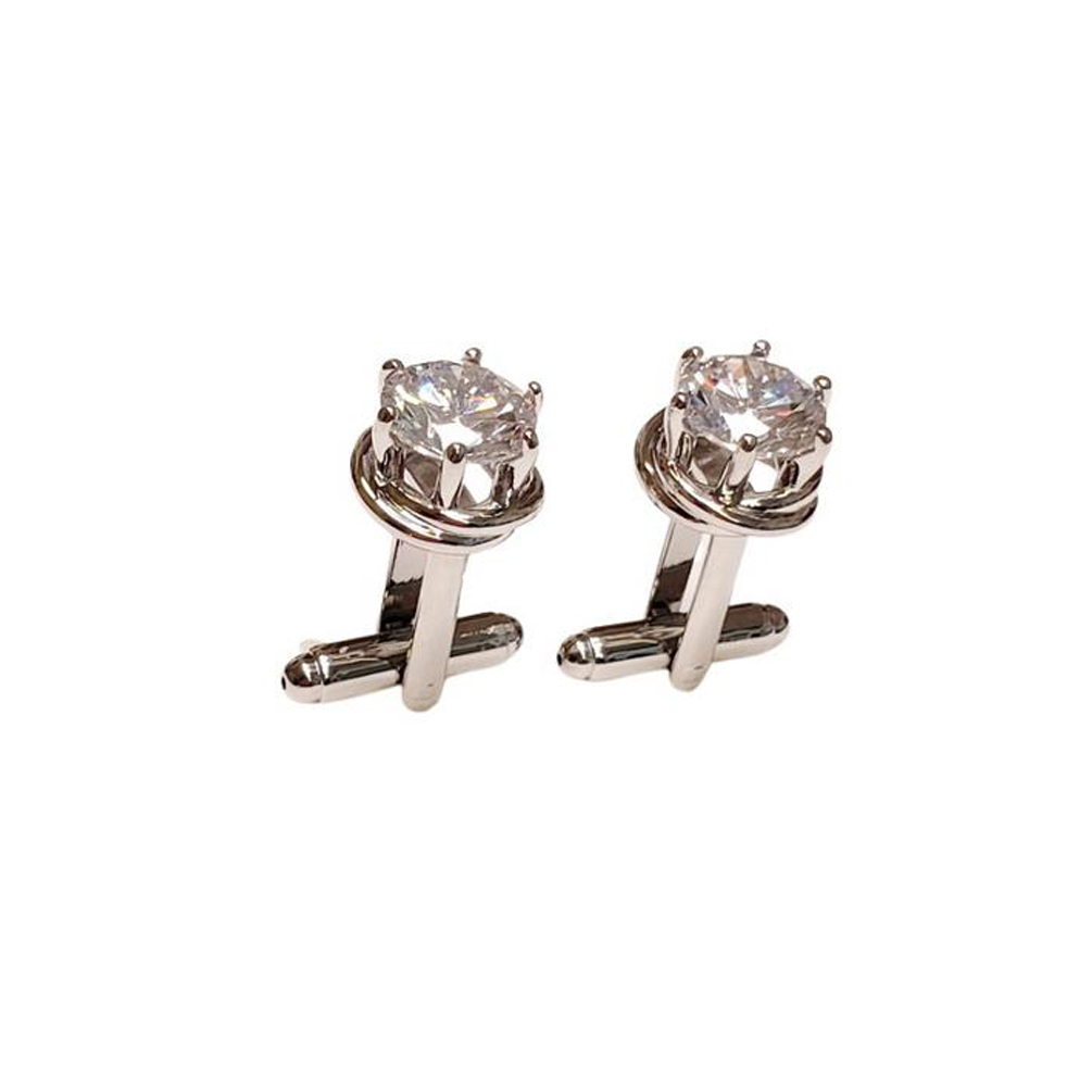 Cubic Zirconium Silver Love Knot Cufflinks