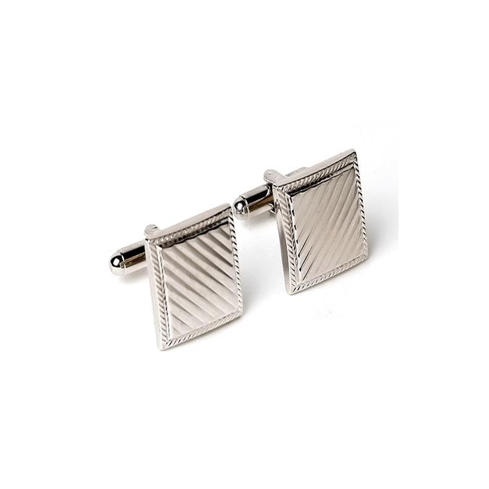 Silver Tone Square with Diagonal Lines Roped Edge Cufflinks