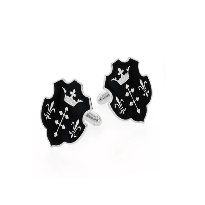 Fleur de Lis and Crown Cufflinks Silver Trim