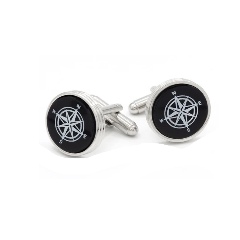 Silver Tone Compass Tuxedo Cufflinks