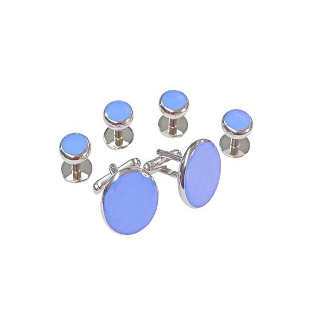 Sky Blue Tuxedo Cufflinks and Studs with Silver Trim