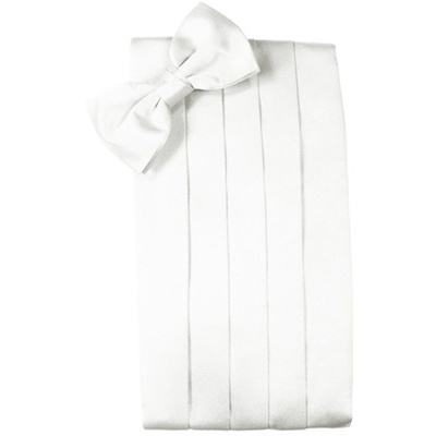 White Big and Tall Satin Cummerbund and Bow Tie Set