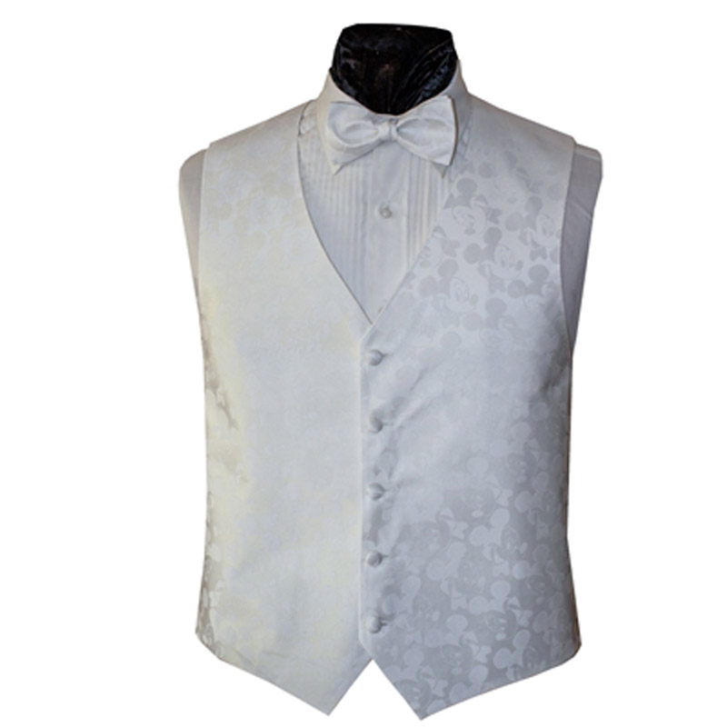 Men's White on White Mickey Mouse Vest and Bow Tie