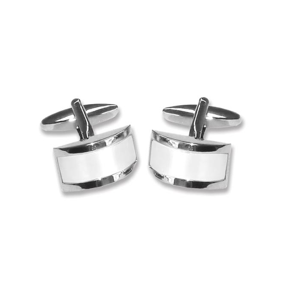 White Fiber Optic Semi Circle Polished Silver Tone Cufflinks